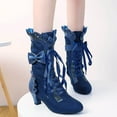 thumbnail image 2 of YLYL Women Vintage Victorian Boots 70s Sweet Bow Mid Heels Lace up Kawaii Witch Mid Calf Boots, 2 of 6