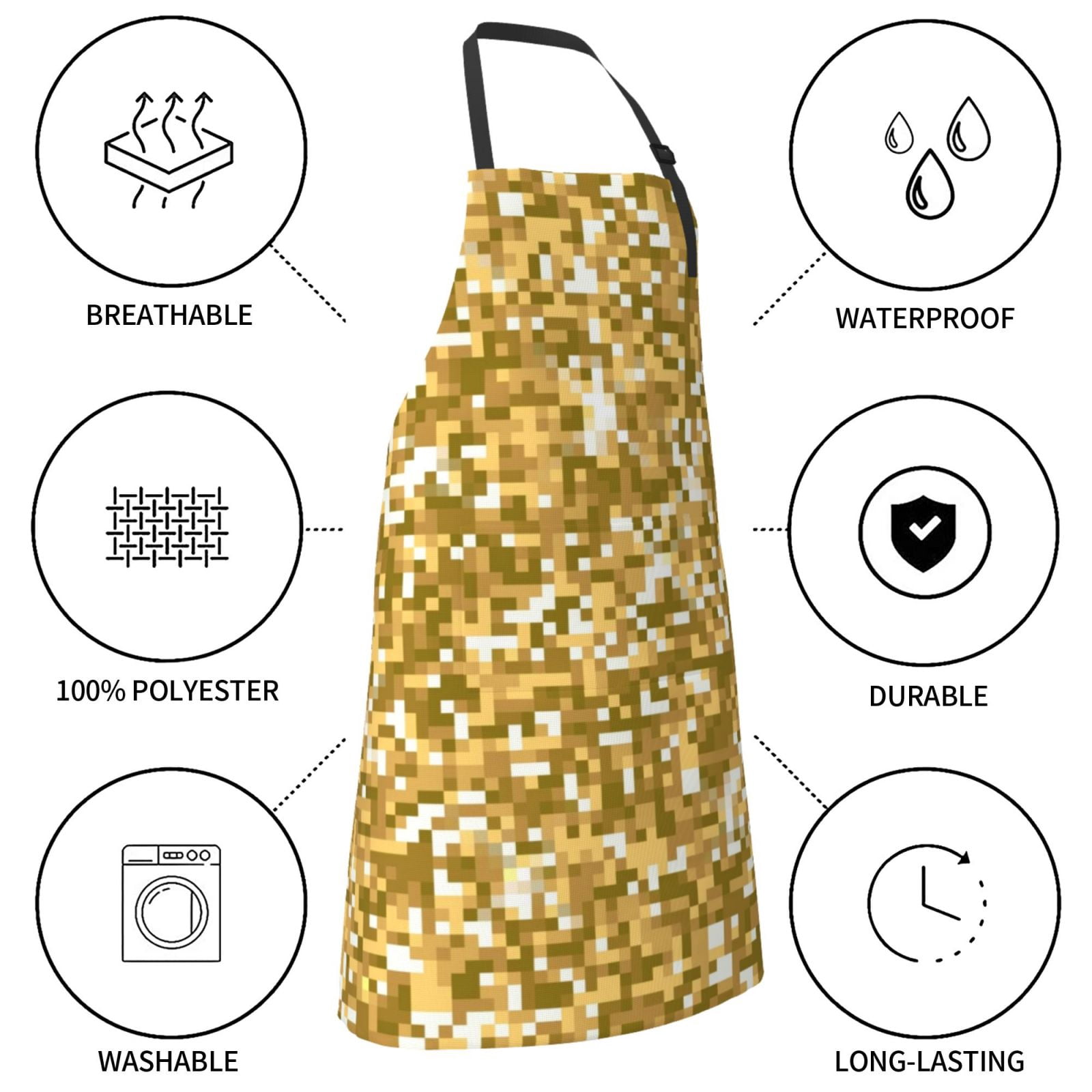 Kdxio Glitter Gold Apron with Pockets Adjustable Kitchen Aprons for Men Women Waterproof Aprons for Cooking,Drawing,Crafting, Baking Household Cleaning