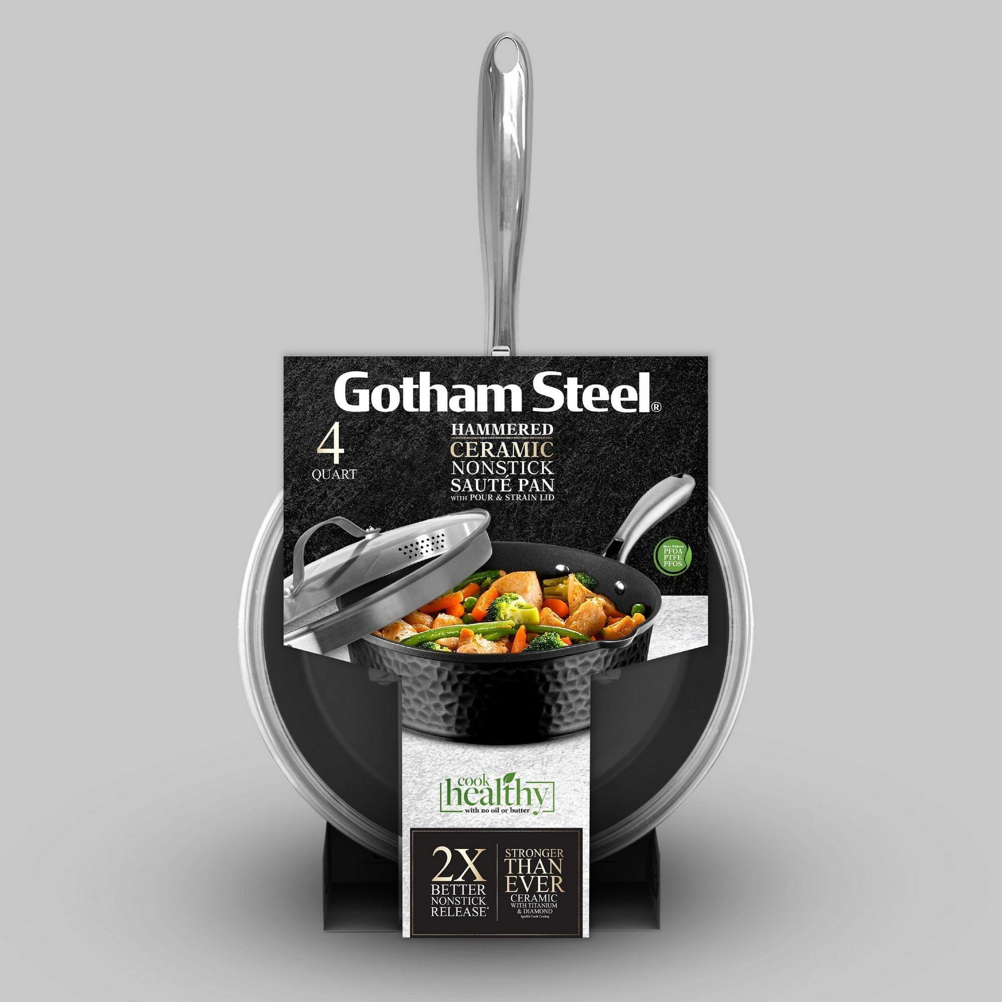 Gotham Steel Hammered 11 Inch Non Stick Frying Pans with Lid, 4 Qt Saute Pan, Large Frying Pans Nonstick with Lid, Ceramic Frying Pan Nonstick, Induction Pan, Oven/Dishwasher Safe – Black