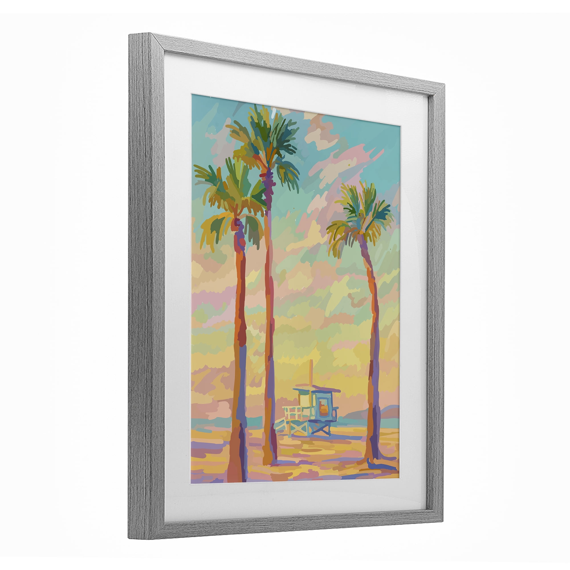 Stupell Industries Beachside Palms Abstraction Gray Framed Print Under Glass, design by Amelia Noyes