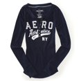 thumbnail image 2 of Aeropostale Atletismo Henley playera gráfica para mujer, azul, pequeña Aeropostale Camiseta gráfica, 2 of 2