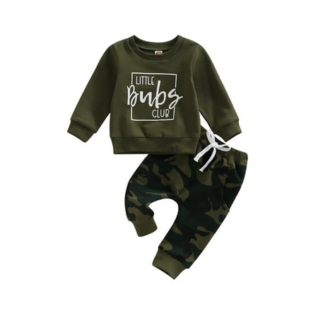 

jaweiwi Toddler Baby 2Pcs Fall Outfits Set for Boys Girls Long Sleeve Letter Pullover Tops T shirt and Camouflage Pants Clothing Size 0 6 12 18 24 M 3 Years