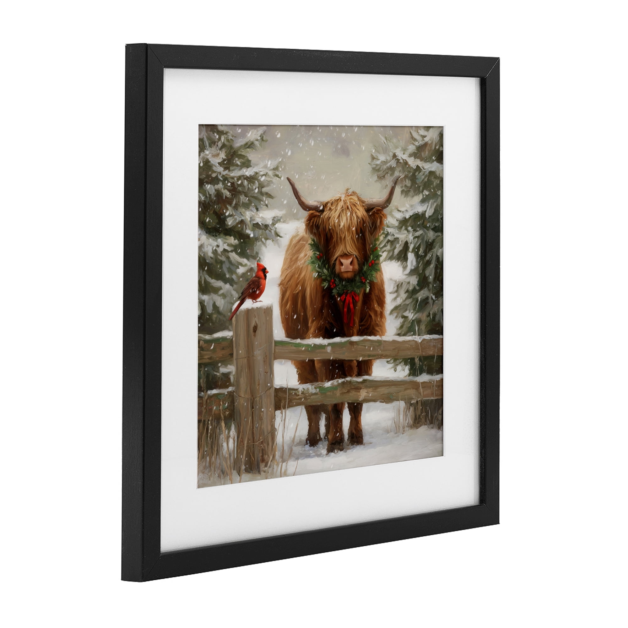 Stupell Industries Christmas Cow & Cardinal Black Framed Print Under Glass, design by Tina LeCour