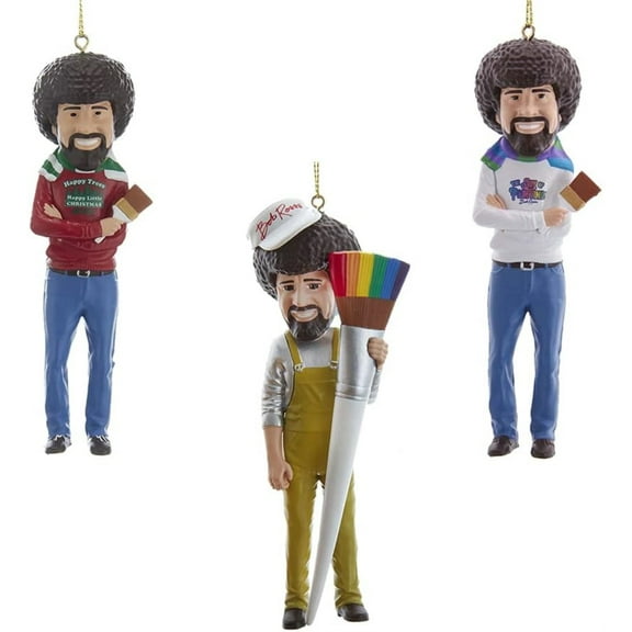 Kurt Adler Plastic Ornaments for Christmas Tree, Bob Ross (Set of 3)