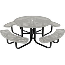 Coated Outdoor Furniture Heavy-Duty Portable Outdoor Kids Table with Umbrella Hole, Punched Steel Kids Picnic Table, Commercial-Grade, Made in America (46 In, Round, Childrens, Gray)