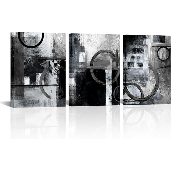 Hieng Abstract Canvas Wall Art Black White Grey Picture Paintings Bold Minimalist Prints for Modern Home Office Decor Gallery Wrapped(only canvas)