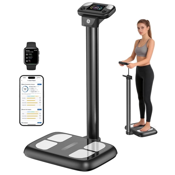 GE Body Composition Analyzer - Bend-Free Smart Scale with BMI, Body Fat, Muscle Mass, Full Body Composition Scale with Digital Weight Tracking, Body Scan Scale with Handle, Body Fat Scanner