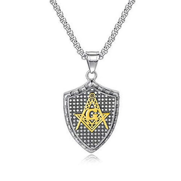 My Daily Styles Stainless Steel Mens Freemason Necklace - Masonic Symbol Pendant Necklace - 22" Inch Chain Two Tone