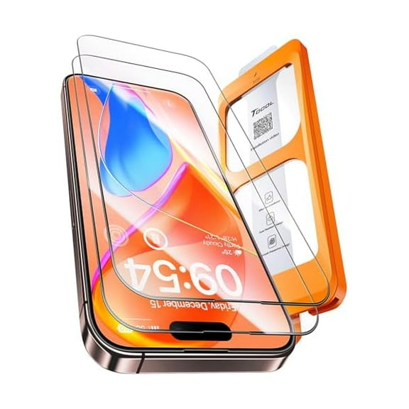for iPhone 15 Pro Screen Protector 9H Hardness Military Grade Shatterproof HD Tempered Glass Full Coverage Screen Protector Easy Installation 2 Pack