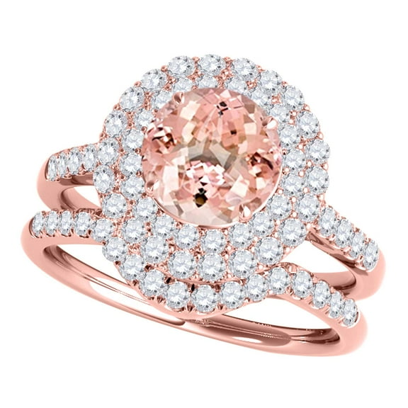Mauli Jewels Engagement Rings for Women 1.45 Carat Halo Morganite And Diamond Bridal Set 4-prong 14k Rose Gold