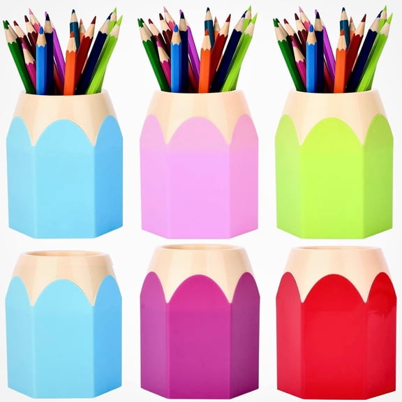 6 Pack Pencil Shaped Pen Holders, Detachable Desk Organizer Cups for Office & Home Decor