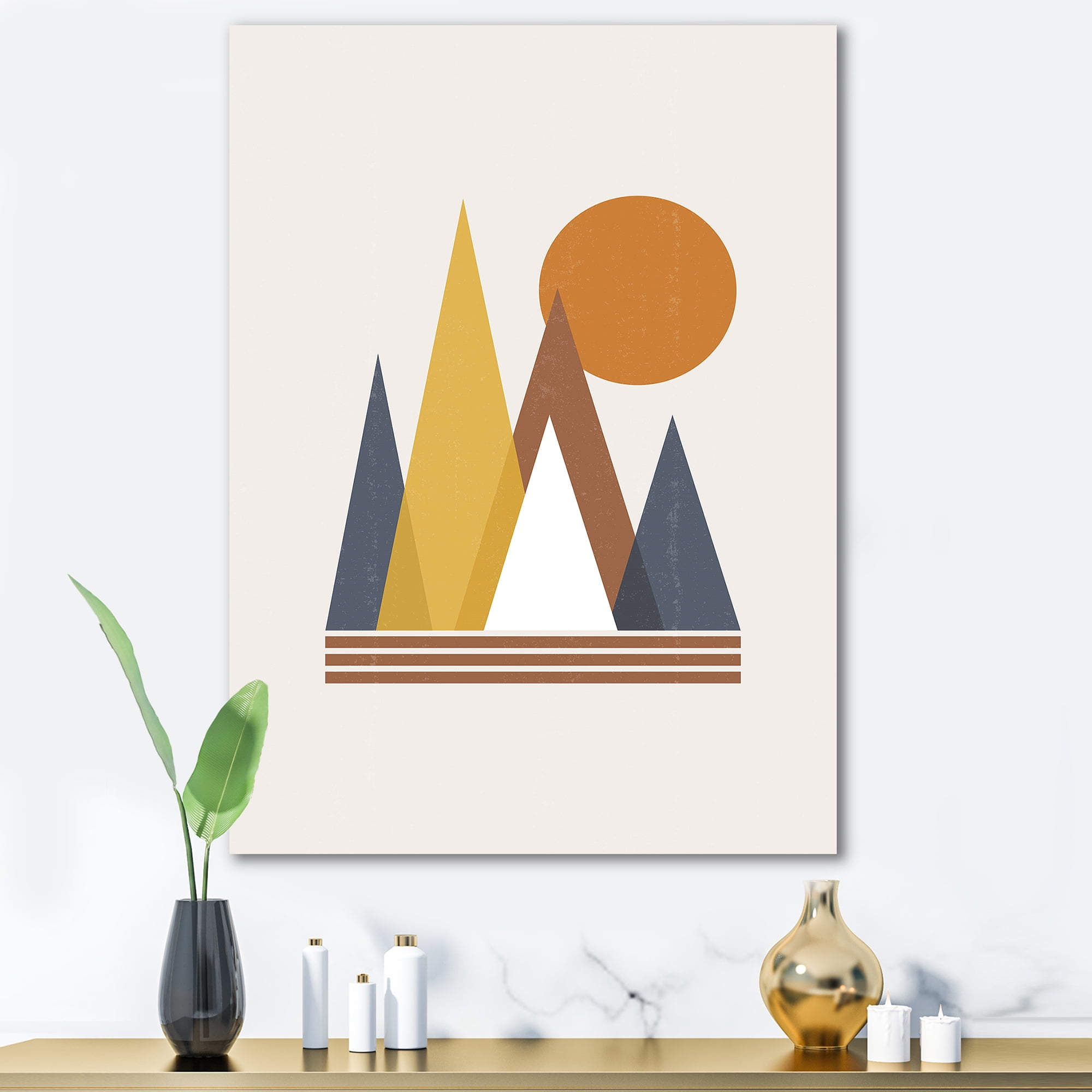 Designart ' Sun and Mountain Abstract ' Modern Canvas Wall Art Print