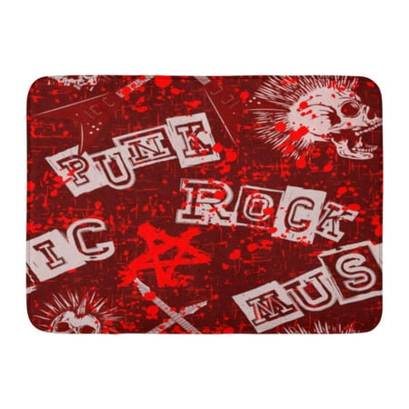 Red Bone Guitars - GODPOK Book Pink Rock Abstract Red Grunge Punk Skulls and Guitars Bone Broadsheet Rug Doormat Bath Mat 23.6x15.7 inch