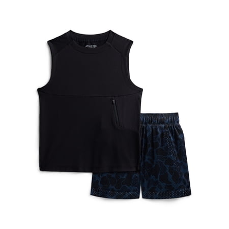 Athletic Works Boys Sleeveless Tank Top and Shorts Set, 2-Piece, Sizes 4-18