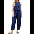thumbnail image 2 of Conjunto de 2 Piezas de Cuadros para Mujer, para Vacaciones en la Playa, Verano, Camiseta Sin Mangas, Pantalones y Traje. Azul L, 2 of 10