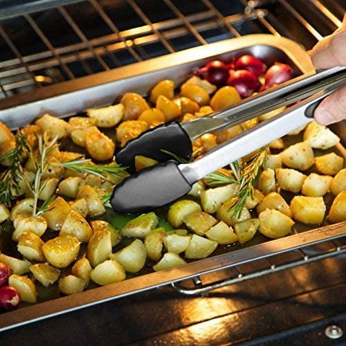 Country Kitchen Stainless Steel Silicone Tipped Kitchen Food BBQ and  Cooking Tongs Set of Two 10” and 13” for Non Stick Cookware, BPA Fee,  Stylish