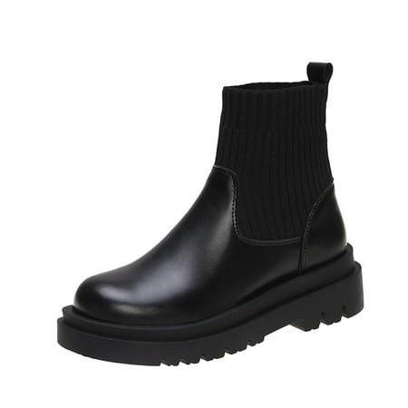 

BELLZELY Compression Socks for Women Clearance Women s Casual Elastic Socks Boots Slip On Thick Soled Round Toe Shoe Boots