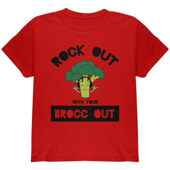Vegetable Broccoli Rock Out With Your Brocc Out Funny Youth T Shirt Red YSM
