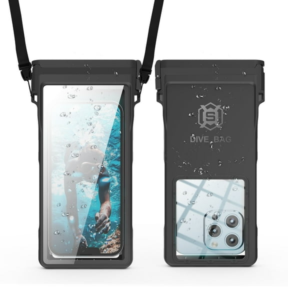 S SHELLBOX Waterproof Phone Pouch, IP68 Waterproof Phone Case for iPhone 15 14 13 12 Pro Max, Universal Swimming Snorkeling Surfing Cellphone Dry Bag Detachable Lanyard/Black