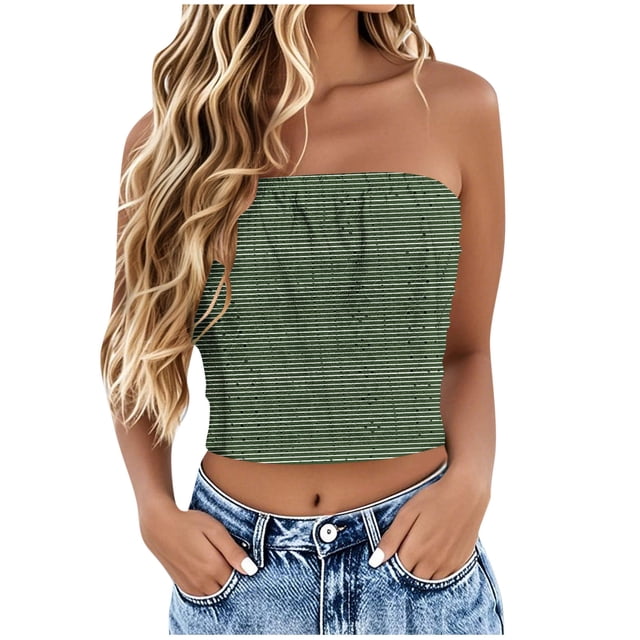 Tube Top for Women, Sleeveless Strapless Solid Color Summer Top, Polyester Casual Fit, Regular Length, Hand Wash Cold