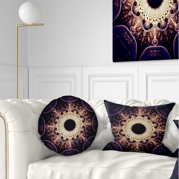 Designart Rounded Symmetrical Yellow Fractal Flower - Floral Throw Pillow - 12x20