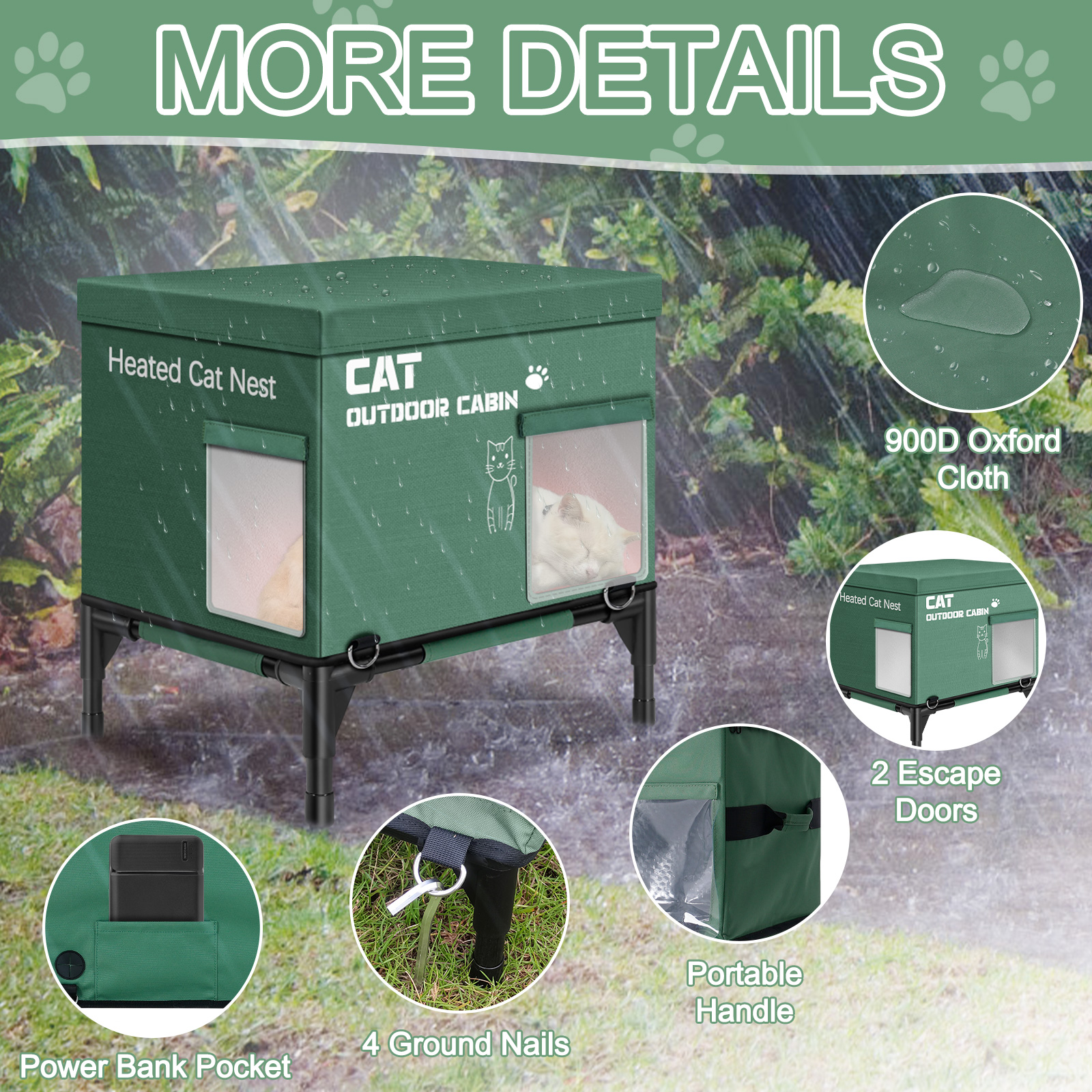 Heated Cat House for Outside in Winter, Outdoor Cat House Weatherproof with Heating Pad, Insulated Feral Cat Shelter for Outdoor Barn Strays, Highly Elevated Base & Safe Escape Door, 16 x 12 x 17 in