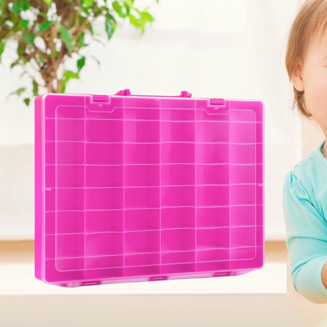 Elodie Boîte de Rangement pour Jouets 48 Compartiments Transparente avec Poignée Bac de Rangement pour Perles Écrous Couture Rose