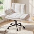 thumbnail image 2 of Romorgniz Criss Cross Chair with Wheels Plush Fleece Vanity Chair with 5-Gear Adjustable Armrests Ergonomic Office Chair for Home Office,White, 2 of 11