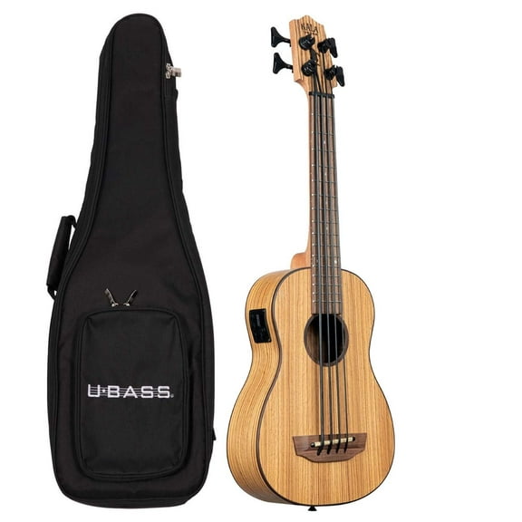 Kala U-BASS Zebrawood Fretted Bass Ukulele w/Deluxe Padded Bag, UBASS-ZEB-FS