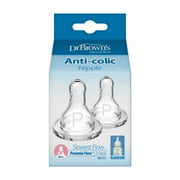 Dr. Browns Natural Flow Preemie Flow Narrow Baby Bottle Silicone Nipple, Slowest Flow, 0m+, 100% Silicone Bottle Nipple, 2-Pack