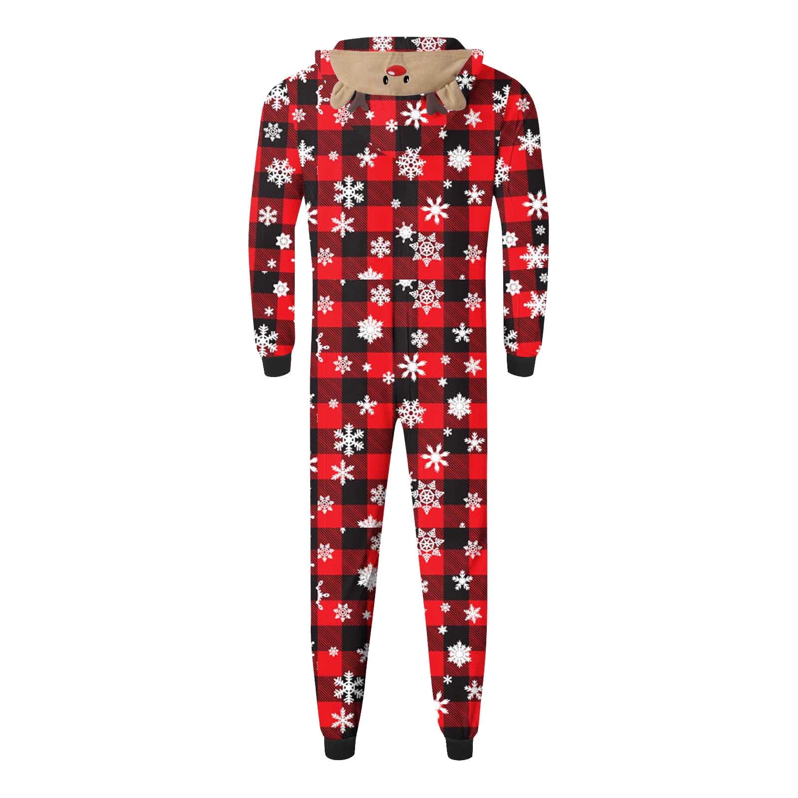 WREESH 2025 Mens Plaid Hooded Onesie Christmas Family Matching Pajamas Cozy Fleece Loungewear Long Sleeve Holiday Sleepwear Set