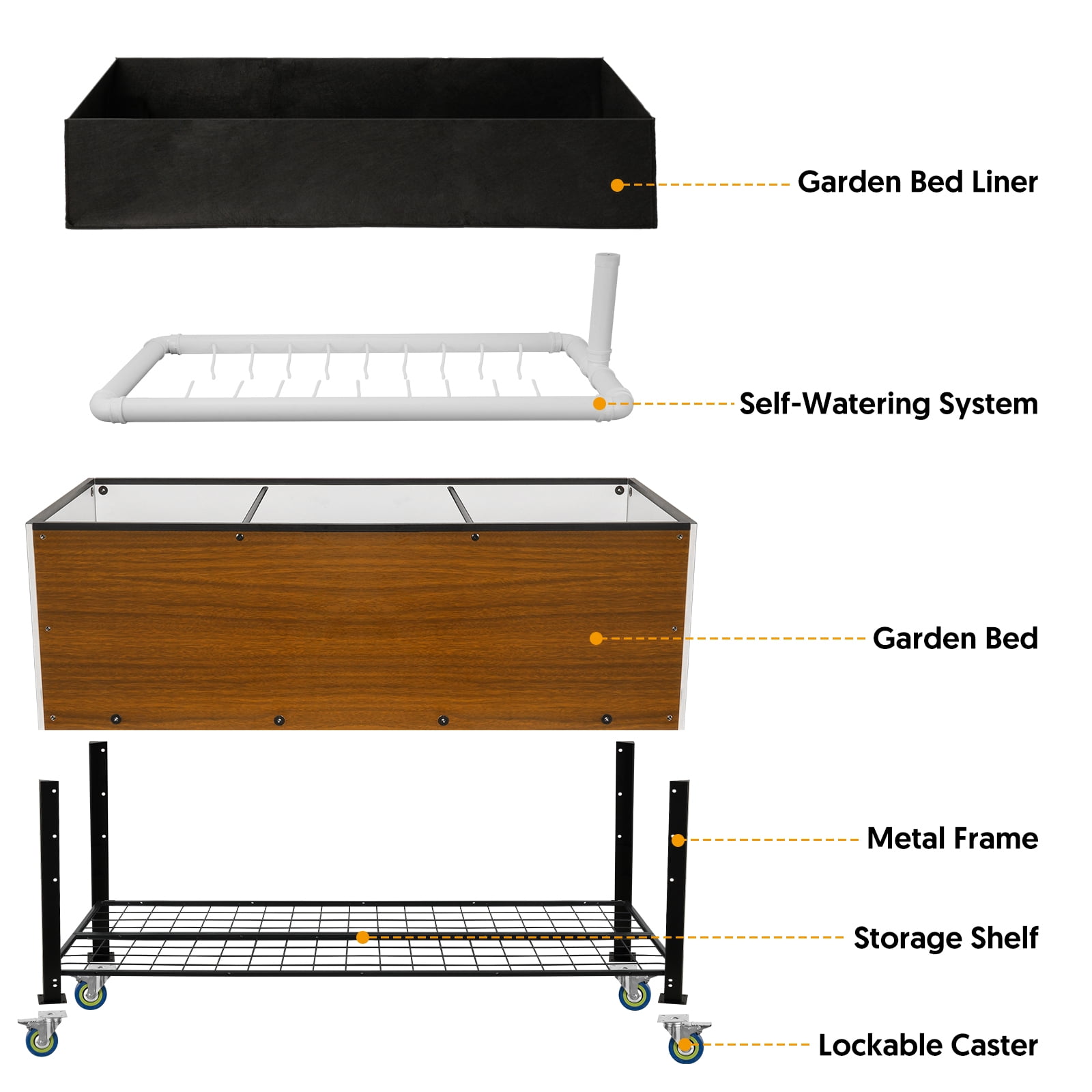 Raised Garden Bed with Legs and Wheels, Self-Watering Planter Box, 48x24x30 in Elevated Raised Bed with Drainage Hole, Built to Withstand Sun, Rain, and Wind for Up to 2 Years
