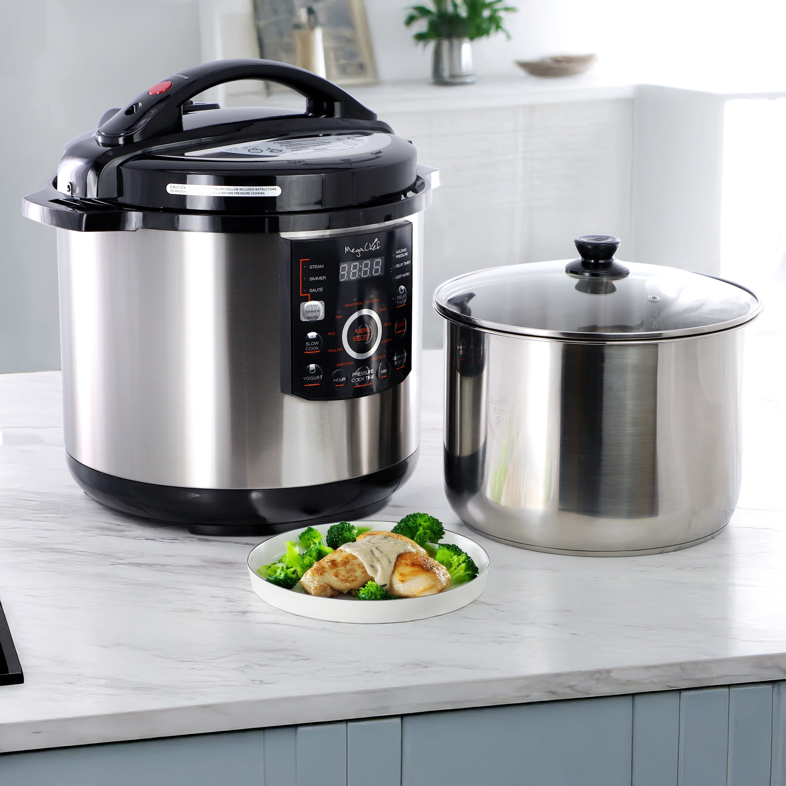 Megachef 12 Quart Steel Digital Pressure Cooker with Stainless Steel Pot