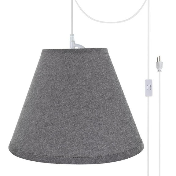 Aspen Creative 72292-21, One-Light Plug-In Swag Pendant Kit with Empire Lamp Shade, Grey