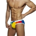 thumbnail image 1 of Pitauce Mens Quick Dry Swim Briefs Low Waist Bikini Swimsuit Color Block Drawstring Swim Shorts Beach Bathing Suit, 1 of 6