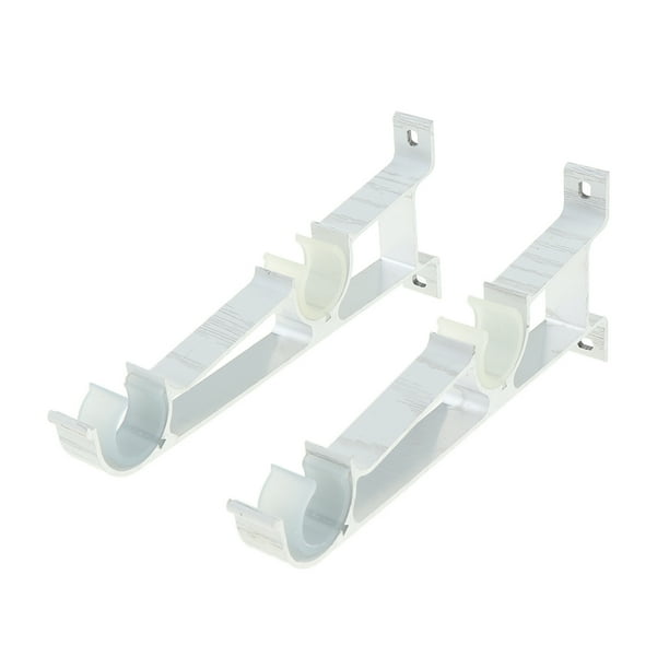 1 par de soportes de barra de cortina, soporte de barra de cortina romana de aluminio de doble cortina Blanco