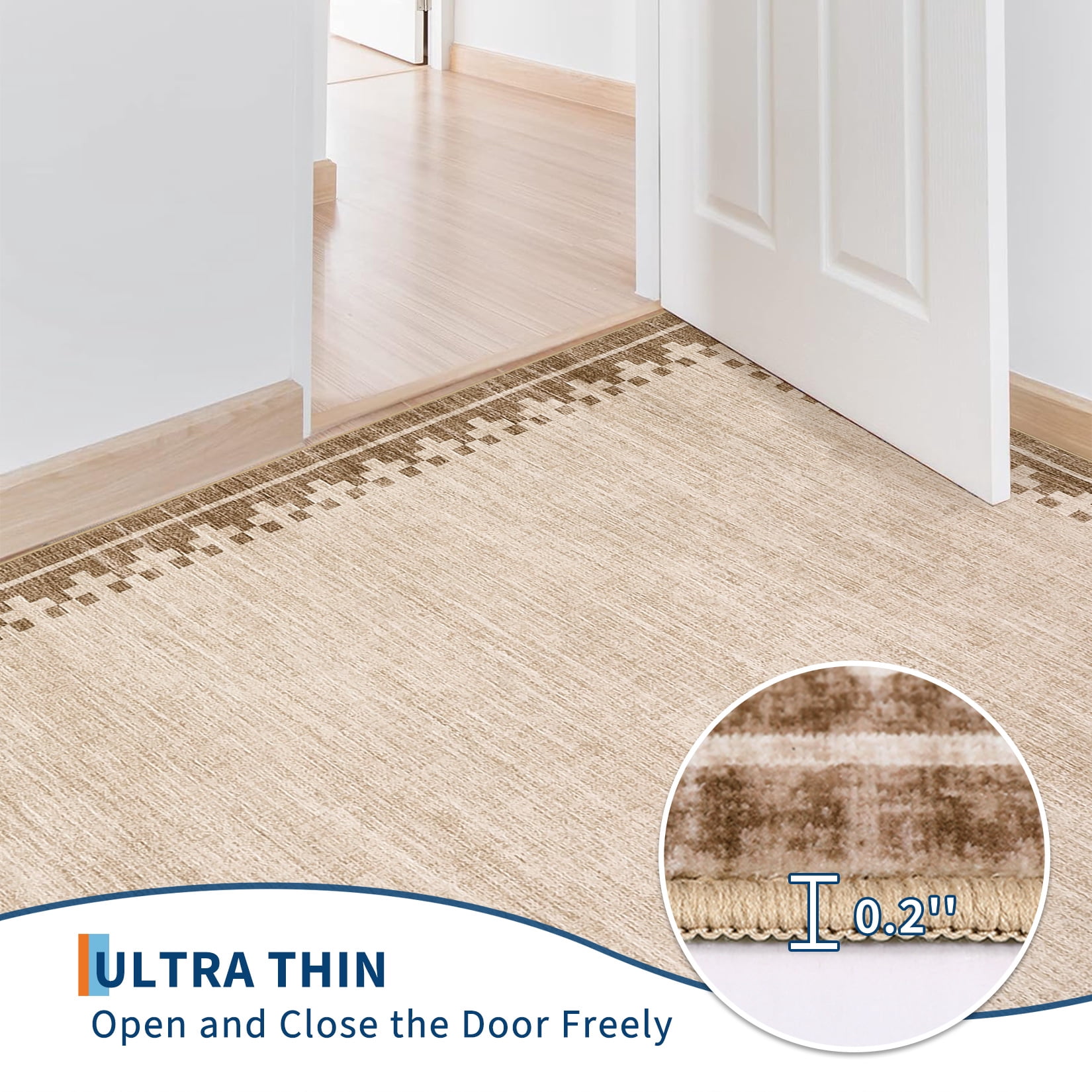 COZONY 10'x13' Modern Bordered Extra Large Area Rug, Non-Slip Washable Low Pile Carpet for Spacious Rooms, Linen