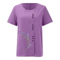 thumbnail image 5 of Liquidation! Uooqdmx Chemises en Lin pour Femmes, Chemises à Manches Courtes pour Femmes, Hauts Fluides pour Femmes, Blouse Col Rond Décontractée Coupe Ample Tunique, Hauts en Gaze pour Femmes, Violet TG, 5 of 5