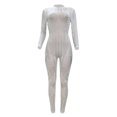 thumbnail image 3 of Women's Nightclub Sequin High Neck Long Sleeve Jumpsuit Evening Party Slim Fit Sexy Bodysuit Pin up Jumpsuit Vacation Rompers for Women Long Sleeve Womens Body Suit Eyelet Jumpsuit for Women, 3 of 5