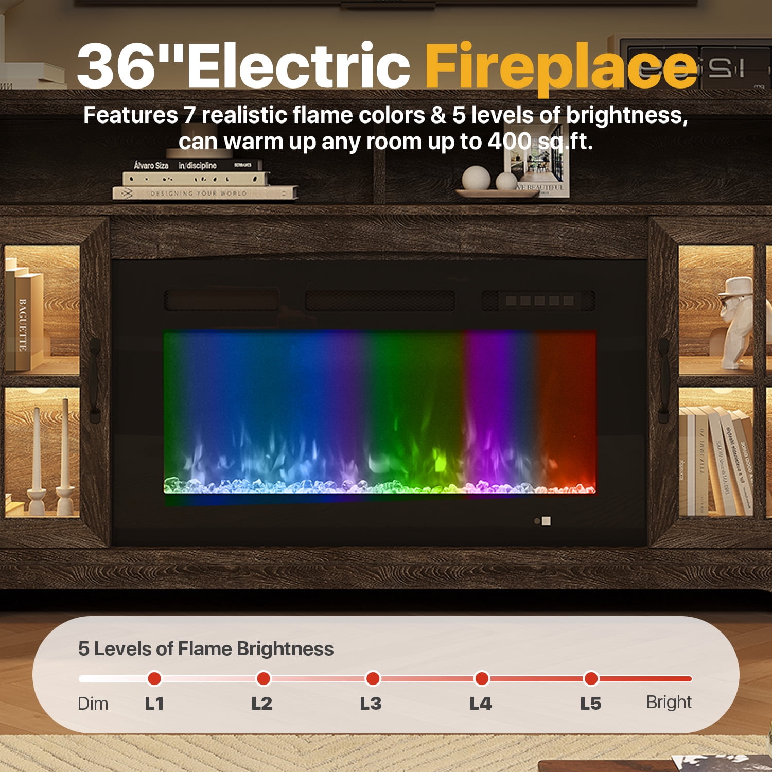 Sonegra Fireplace TV Stand with Glass Door for TVs up to 80", 70" Entertainment Center with Fireplace, Media Console for Living Room, Gray