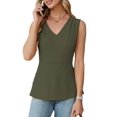 thumbnail image 2 of Women'S Summer Tank Tops Dressy Casual Blouses Business Work Outfits Sleeveless Peplum Shirts Military Green L, 2 of 9