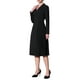 thumbnail image 4 of Vestido midi plisado de mujer con solapa de pico, manga larga, corte A, XL, negro, 4 of 5