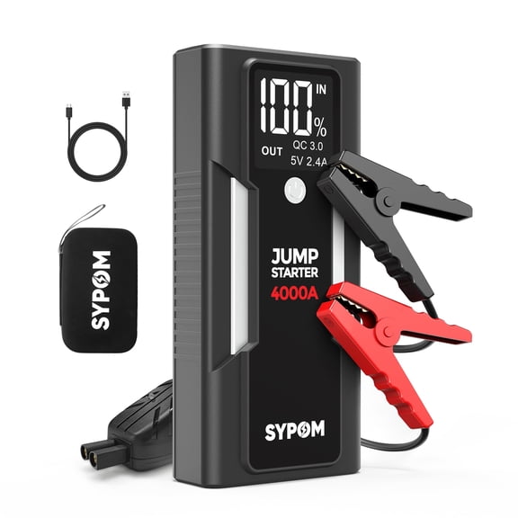 Portable Jump Starter, 4000A Peak Car Battery Charger, 12V Jump Box for Truck up to 10L Diesel, Motorcycle, Dual USB, LED Light, Great Battery Jumper for Road Side Emergency Kit for Car
