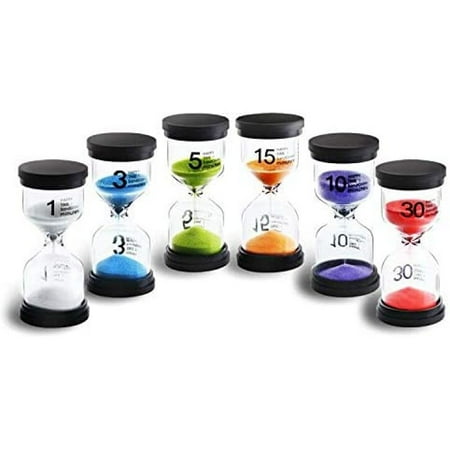 

6 Colors Hourglass Set 1Min / 3Min / 5Min / 10Min / 15Min / 30Min Decoration Timepiece Timer for Children Classroom Kitchen Games Brushes Home Office (6 pieces)