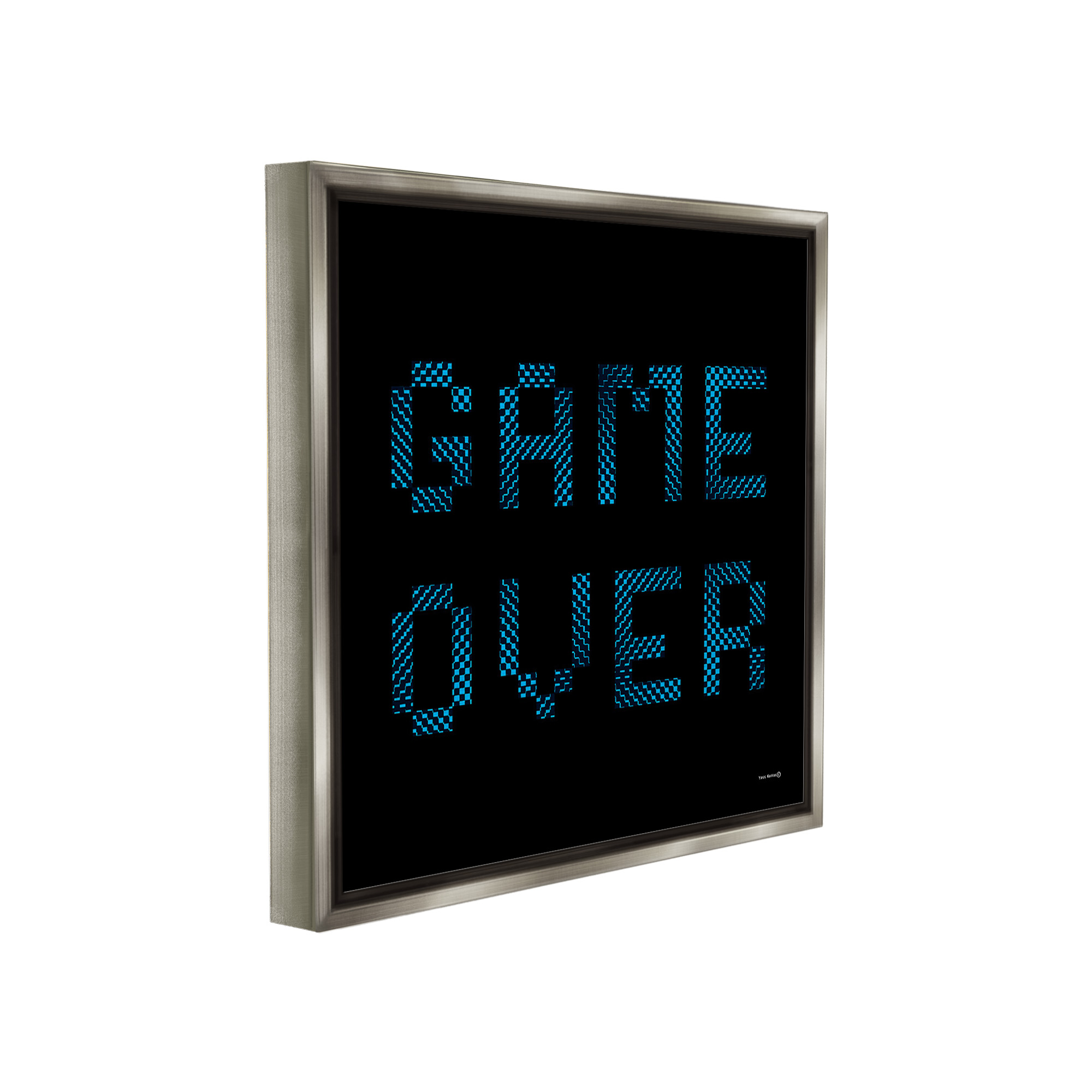 Stupell Industries Game Over Pixel Phrase Typography Painting Gray Floater Framed Canvas Art Print Wall Art, 25 x 25