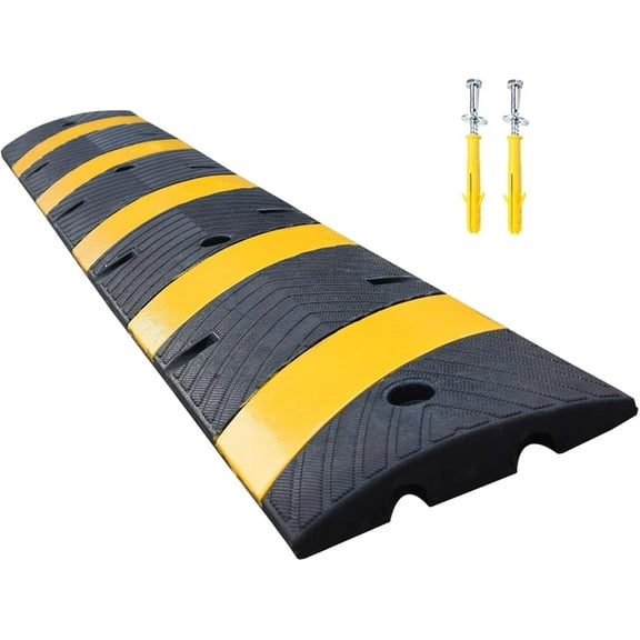 BESEA 6FEET Heavy Duty Rubber Speed Bump, 72" x 12" x 2" Heavy Duty Speed Bump Cable Protector Ramp for Driveway, Road Parking, Garage, Parking Lot, Warehouse