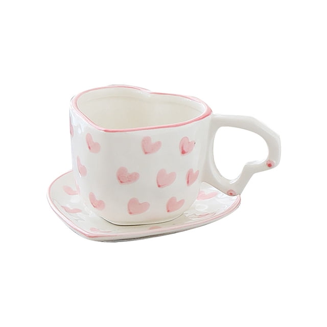 Noehoiugi Ceramic Coffee Mug, Cute Creative Heart Handle Mug Design For Office And Home, Dishwasher And Microwave Safe, For Latte Tea Milk
