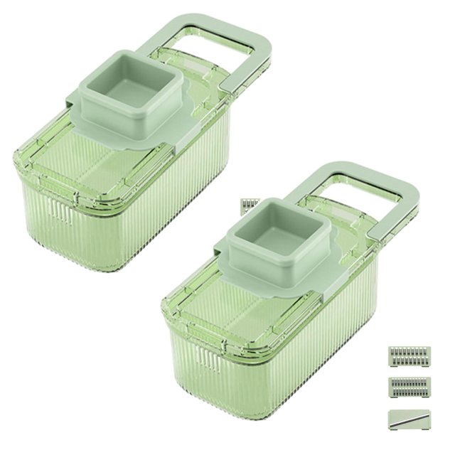 Oleegame 2 Pcs Coupe-Frites 2024 Nouvelle Râpe Multifonctionnelle Trois Outils de Coupe Hachoir à Légumes Rond Hachoir à Légumes Hachoir Alimentaire avec Récipient Hachoir à Légumes avec Récipient Vert