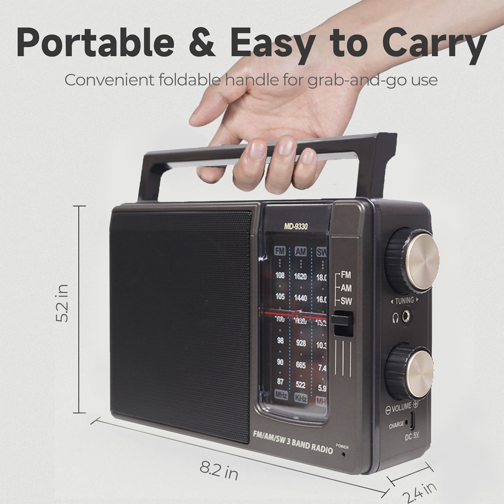 Portable AM FM SW Radio, Transistor Radio with Plug in Wall or AA Battery Operated, Emergency Radio for Home/Outdoor,Large Speaker Excellent Sound,Large Tuning Knobs for Easy to Use,Gifts for Seniors