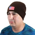 thumbnail image 3 of American Flag Embroidered Beanie Hats for Unisex Men Women Winter Cold Weather Knit Cuff Skull USA Cap - Brown, 3 of 6
